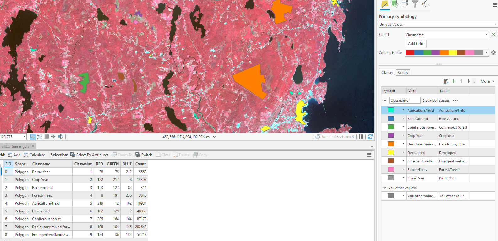 Process of supervised classification of a satellite image in ArcGIS