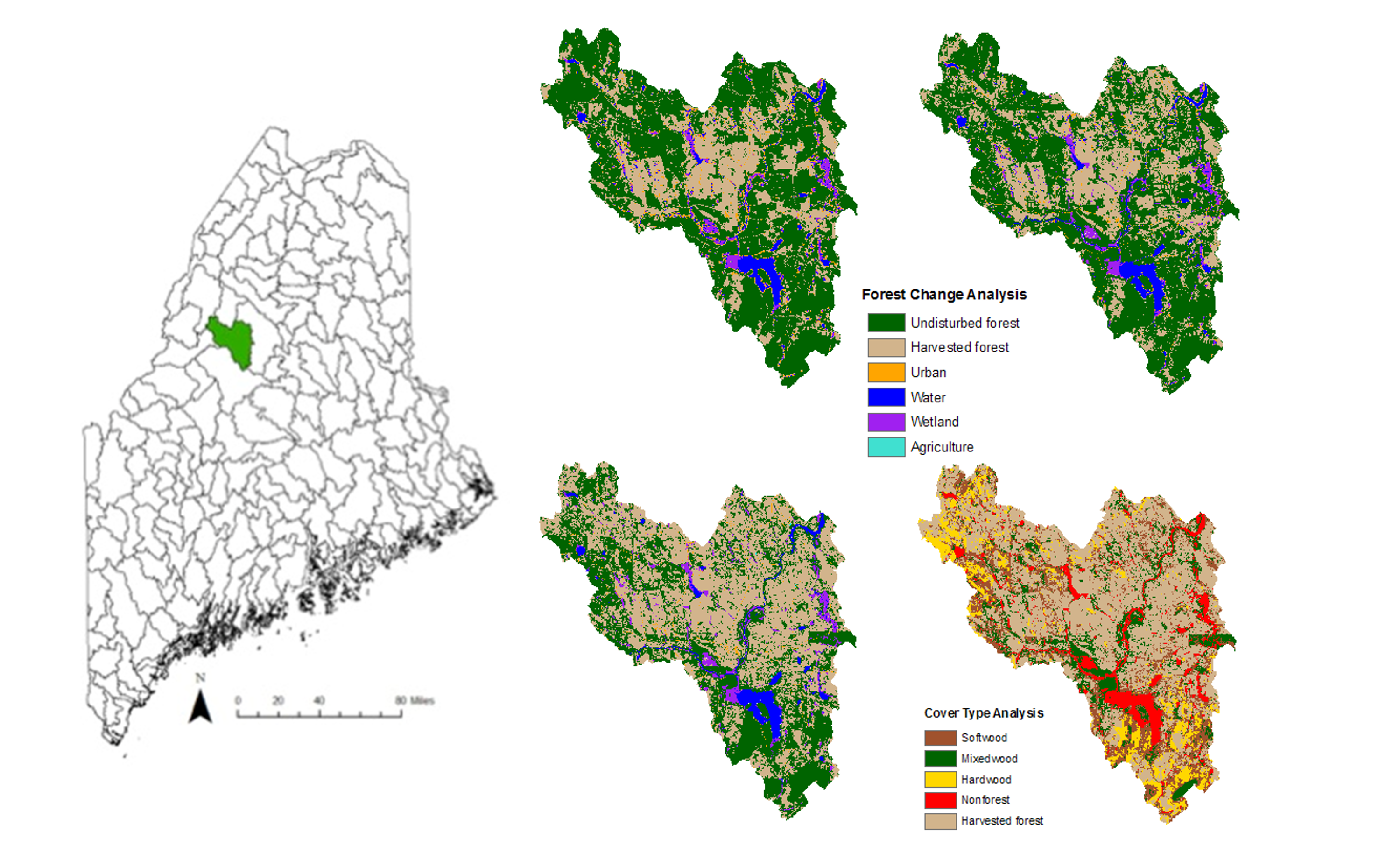 Watershed harvest patterns in 1991, 2000, and 2007 in the Northeastern ecoregion