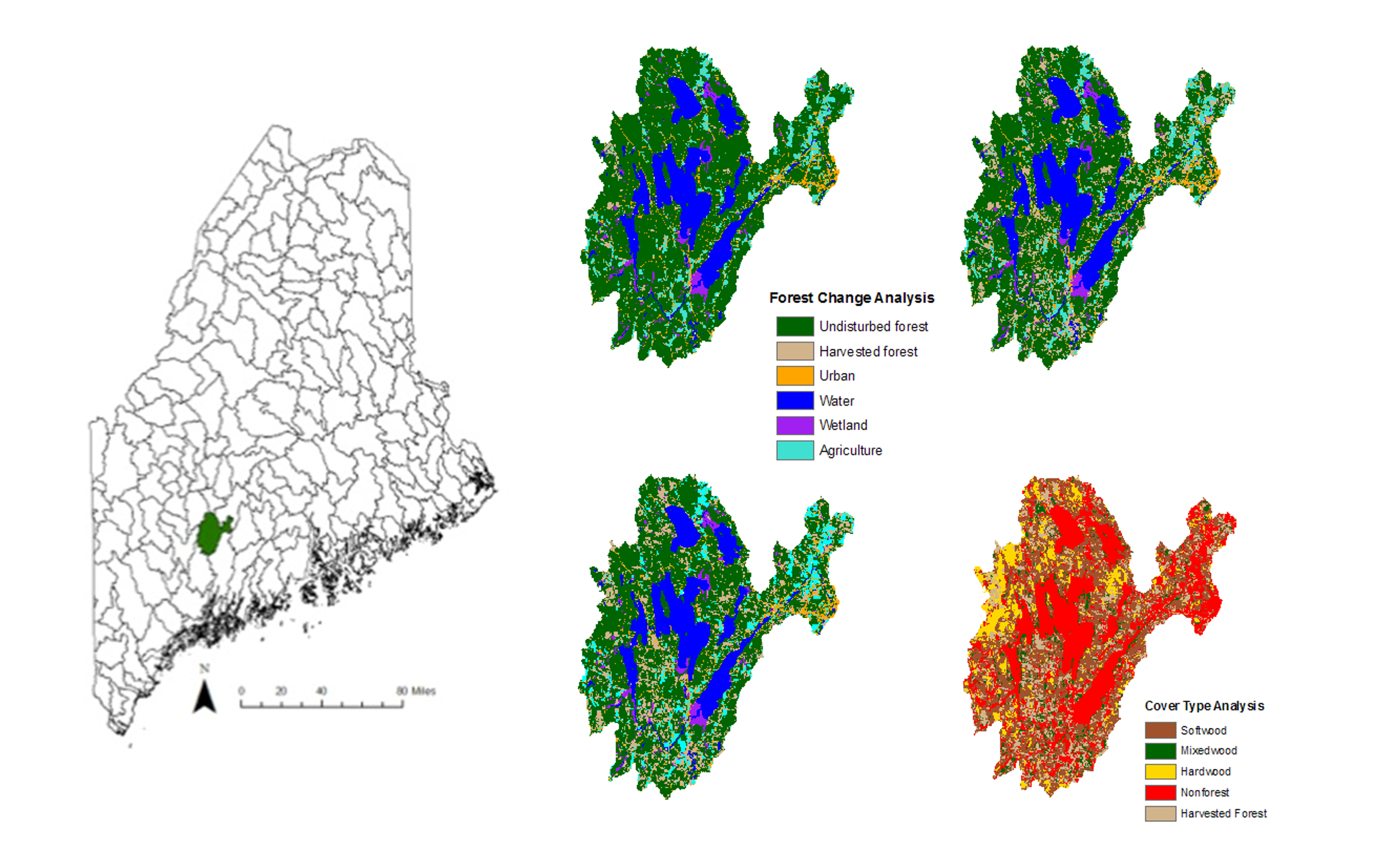 Watershed harvest patterns in 1991, 2000, and 2007 in the South-Central ecoregion