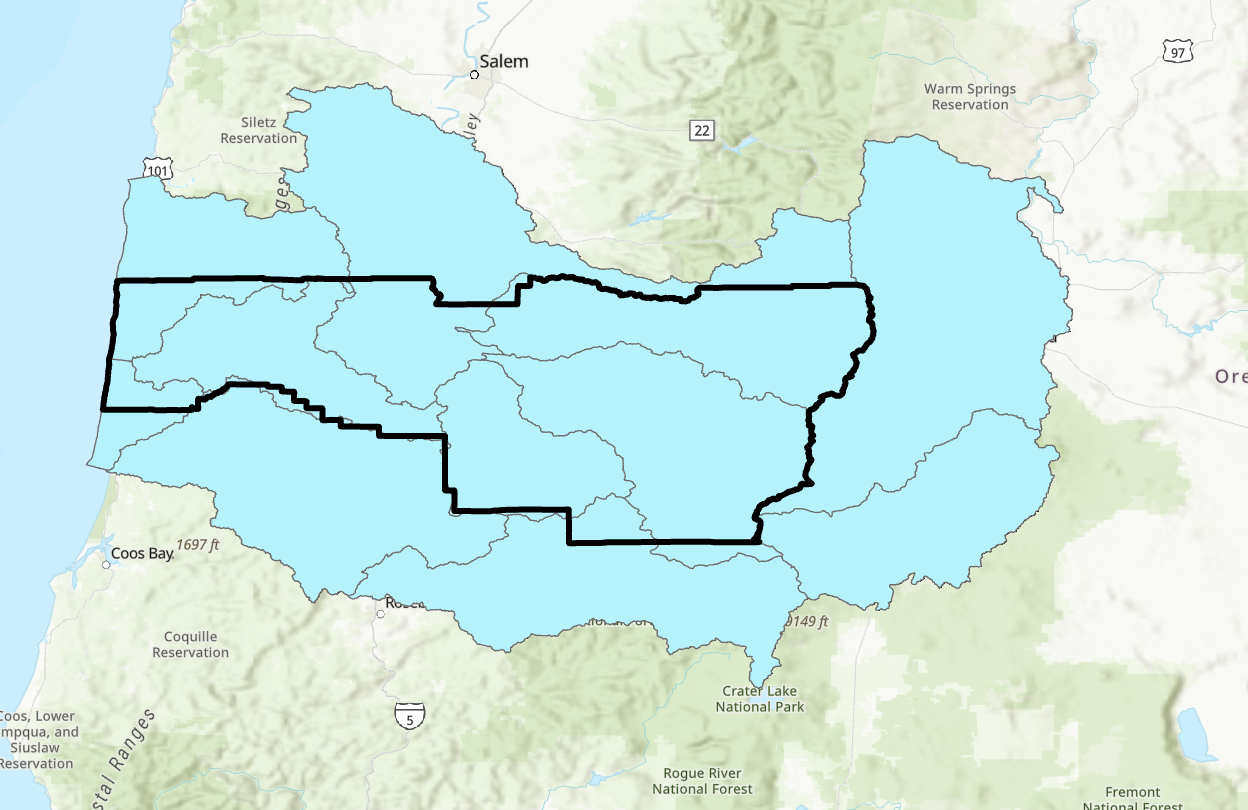 Hydrologic units intersecting Lane County border